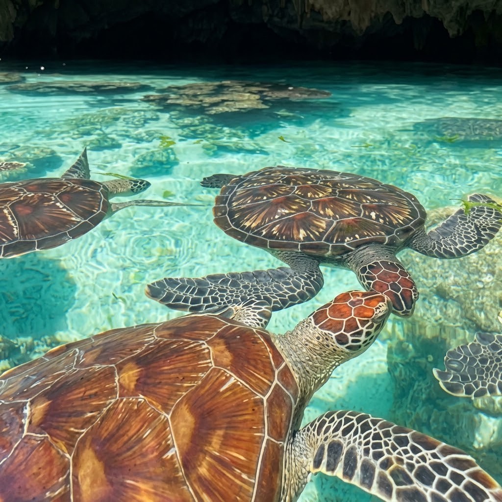 Sea turtles at Turtle Cave, Kizimkazi