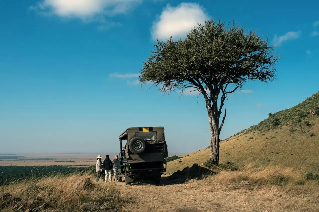 Safari jeep overlooking the savanna